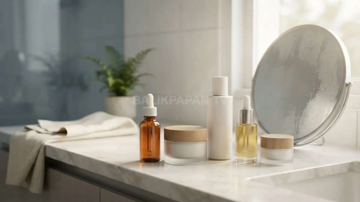 Penyimpanan produk skincare di tempat sejuk dan kering menjaga kebersihan serta kualitas kandungan utamanya. (BTV/Ai)