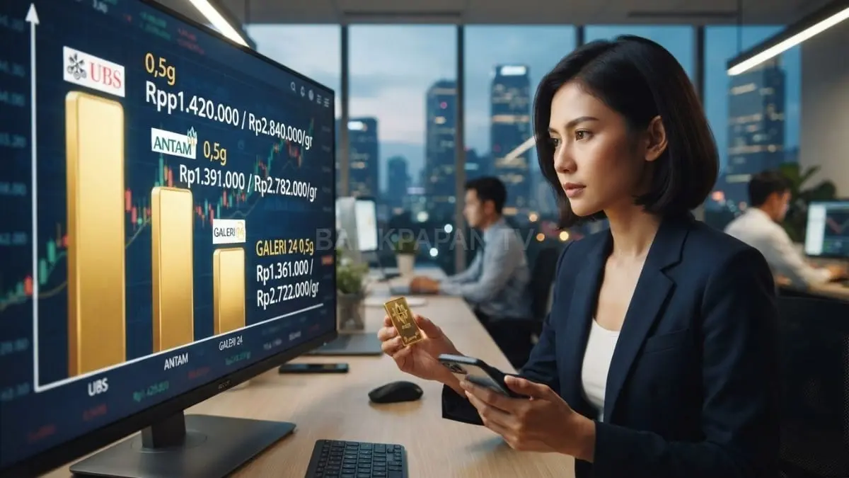 Harga emas UBS 0,5 gram menjadi termahal, disusul Antam dan Galeri 24 dengan selisih harga. [BTV:AI]