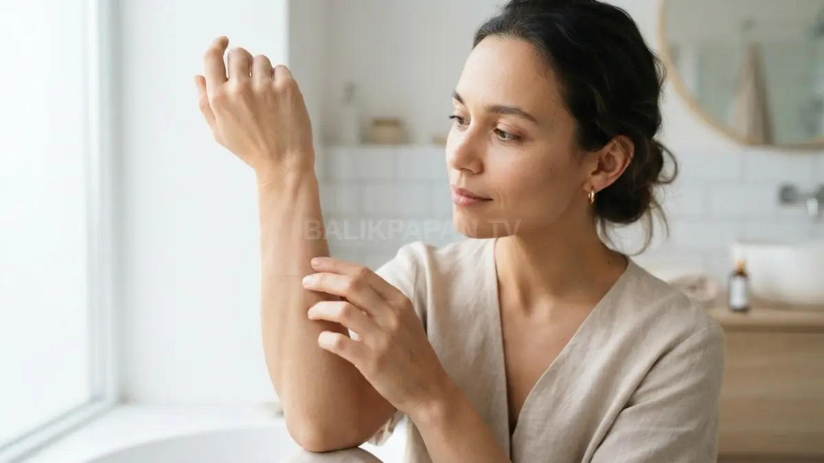 Pemeriksaan patch test pada area lengan secara cermat untuk memastikan keamanan produk skincare baru. (BTV/Ai)
