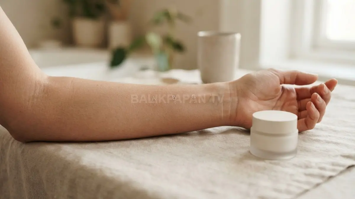 Uji usap produk skincare pada lengan membantu mencegah risiko iritasi sebelum penggunaan pada wajah. (BTV/Ai)