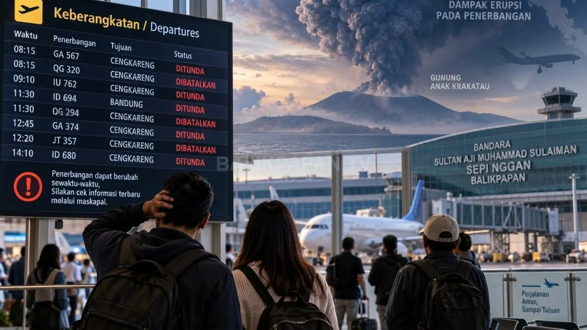 Ilustrasi Situasi terminal keberangkatan Bandara SAMS Sepinggan ketika jadwal penerbangan mengalami ganggua