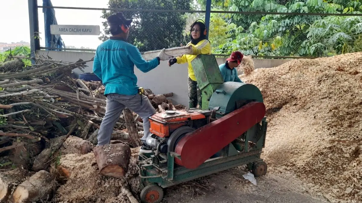 Limbah kayu di TPAS Manggar dicacah untuk dimanfaatkan sebagai campuran bahan bakar PLTU.(Foto:TPAS Manggar)
