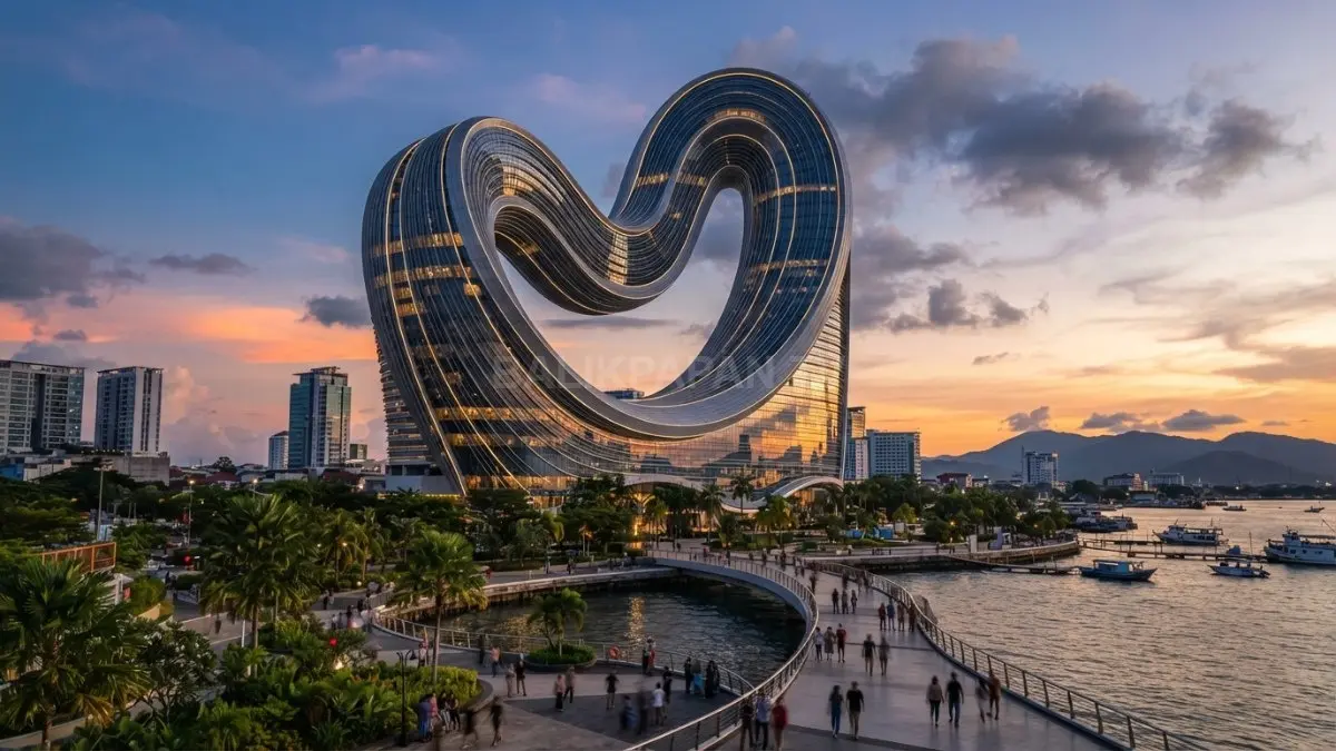 Arsitektur gedung berbentuk loop menghadirkan desain melingkar unik yang menawarkan pengalaman ruang berbeda dan futuristik. (BTV/AI)