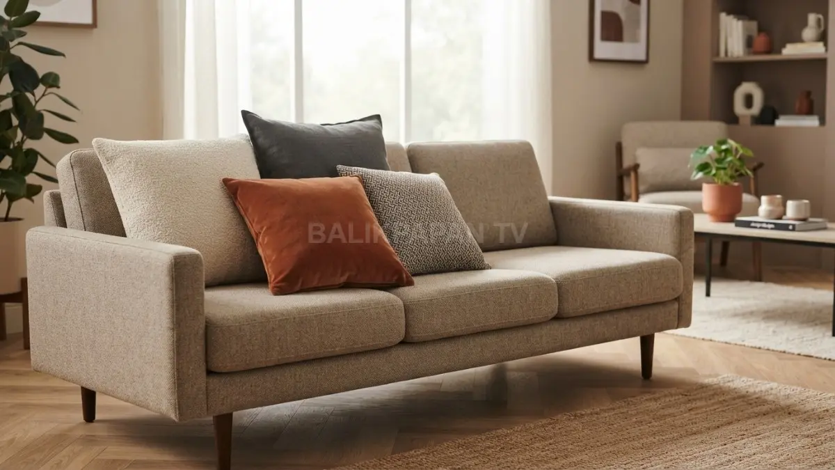 Bantal 40 dan 45 cm menciptakan lapisan sofa yang seimbang, santai, dan tidak monoton. (BTV/AI)