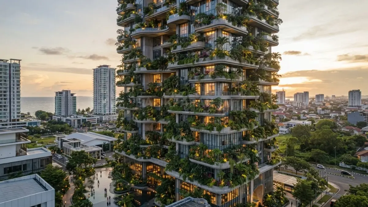 Bosco Verticale menginspirasi gedung hijau melalui fasad bertingkat, planter box, tanaman, dan konsep hutan vertikal. (BTV/AI)