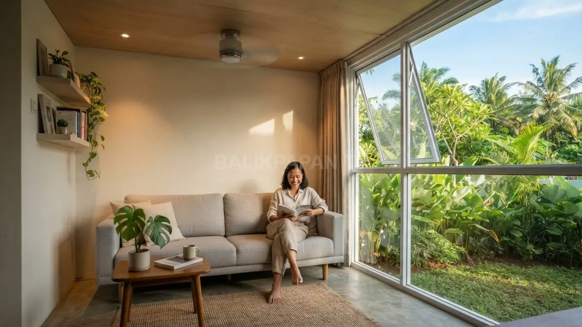Cahaya alami dan ventilasi optimal membuat ruang plafon rendah terasa lebih lega, sejuk, serta nyaman. (BTV/AI)