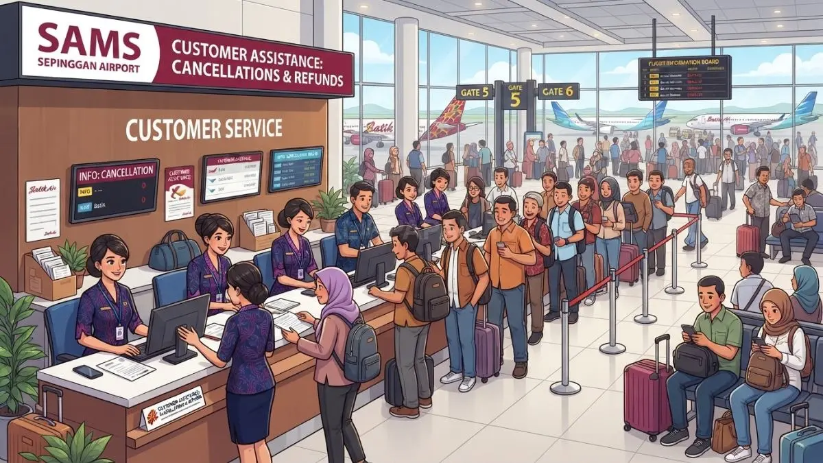 Ilustrasi Bandara SAMS Sepinggan menambah customer desk dan personel untuk melayani penumpang terdampak pembatalan penerbangan (BTV/AI)