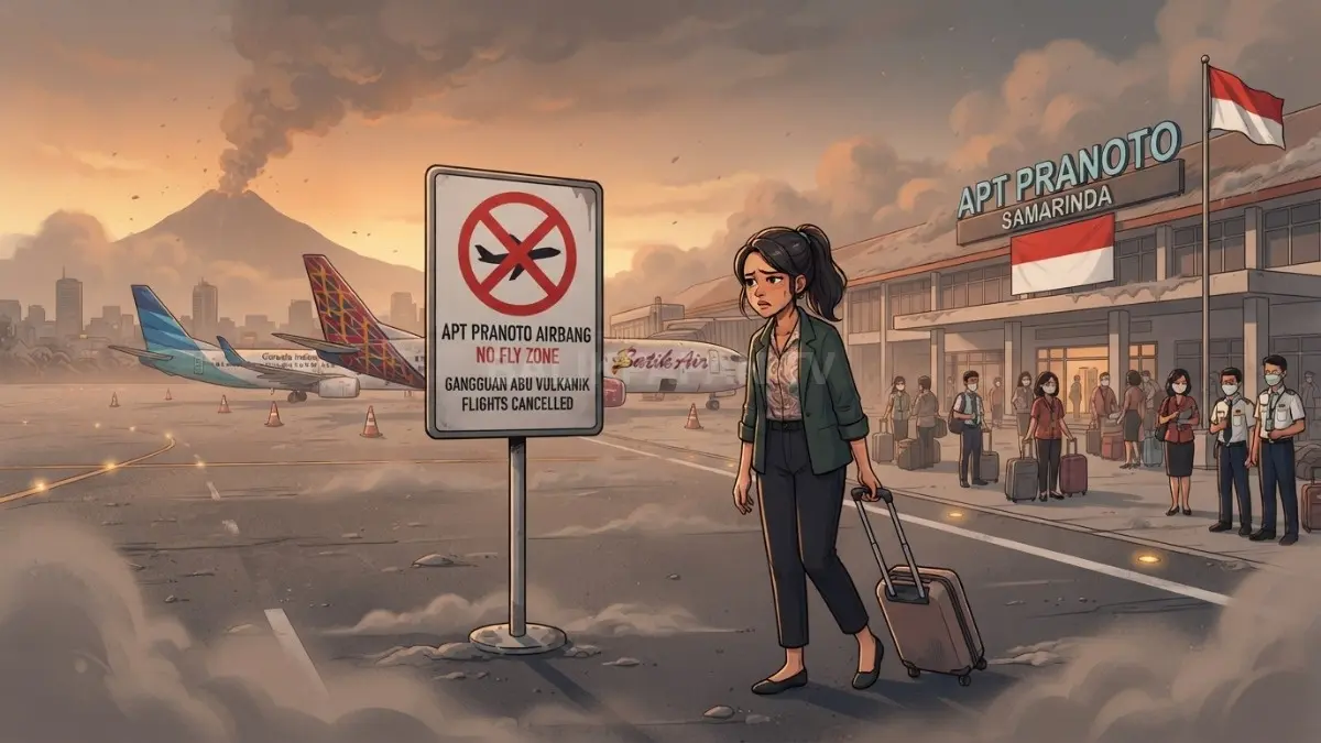 Ilustrasi Pesawat di Bandara APT Pranoto Samarinda menjadi bagian dari layanan penerbangan yang terdampak abu vulkanik. (BTV/AI)