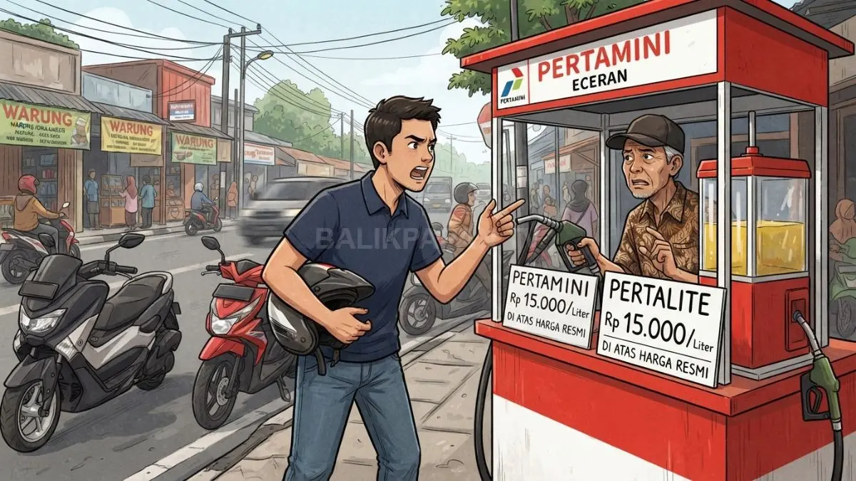 Ilustrasi warga marah karena harga BBM Pertamini eceran dijual lebih tinggi dari harga yang ditetapkan. (BTV/AI)