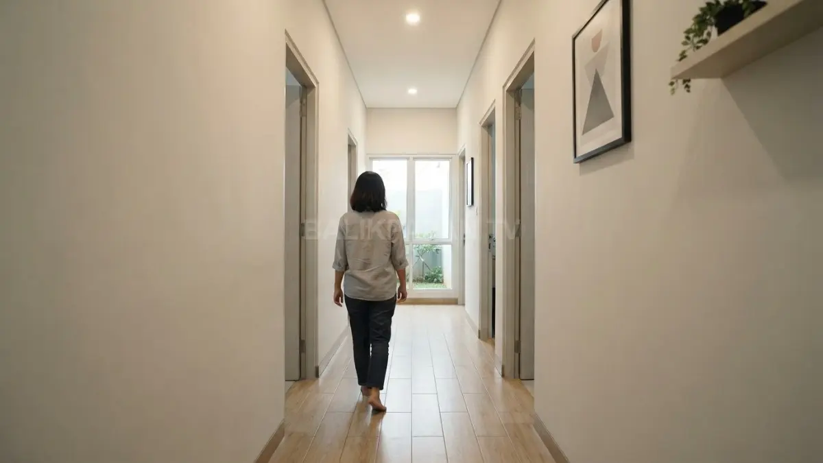 Lorong 90 cm tetap nyaman jika bebas furnitur menonjol dan barang yang mengganggu jalur sirkulasi. (BTV/AI)