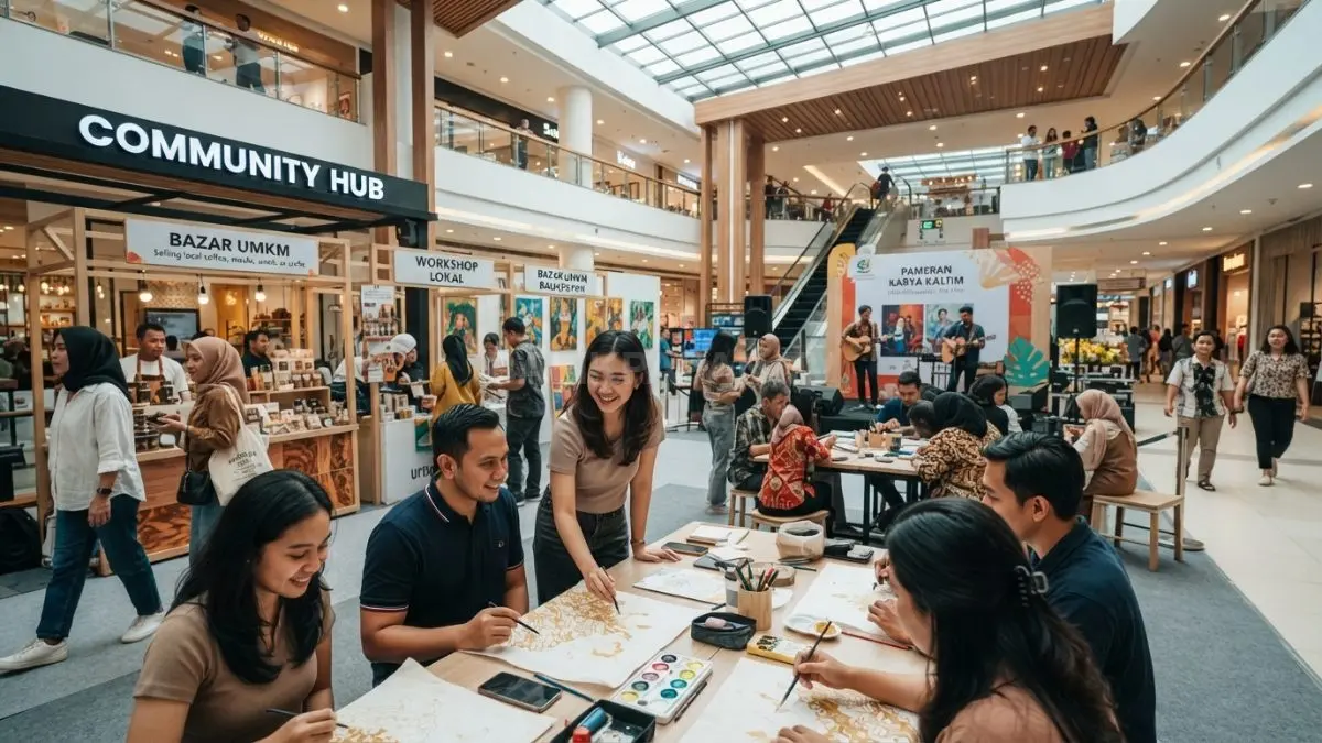 Mall modern dapat menjadi ruang komunitas yang menghadirkan identitas lokal melalui seni, kuliner, UMKM, dan kegiatan kreatif (BTV/AI)