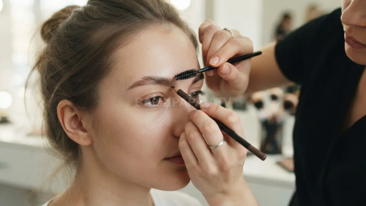 Menyisir alis ke bawah membantu menemukan area kosong sebelum diisi tipis mengikuti arah rambut agar tetap natural. (BTV/AI)