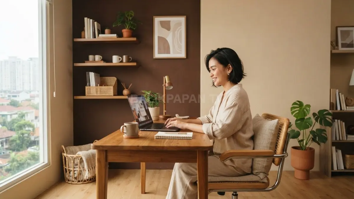 Mocha dan beige menghadirkan ruang kerja hangat, elegan, nyaman, seimbang, serta tidak terasa formal berlebihan (BTV/AI)