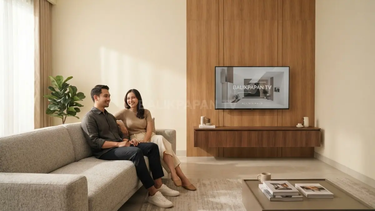 Panel kayu menjadi focal point kamar neo minimalis dengan tekstur natural, warna netral, dan finishing matte elegan. (BTV/AI)