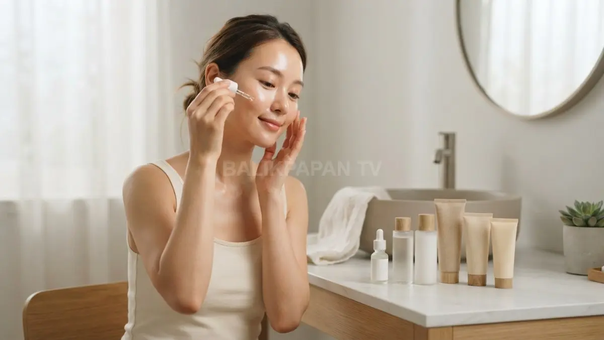 Penerapan produk skincare secara bertahap satu per satu untuk menjaga kesehatan dan kenyamanan kulit. (BTV/Ai)