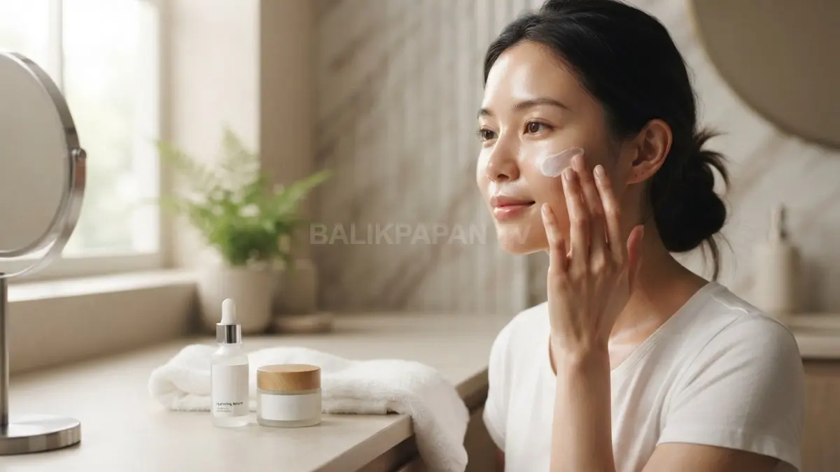 Penggunaan pelembap secara rutin membantu menjaga kelembapan serta kesehatan kulit wajah agar tampak cerah. (BTV/Ai)