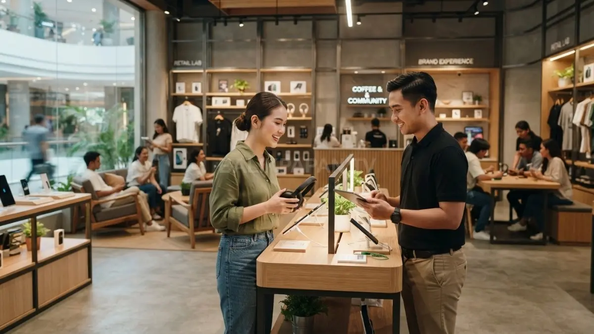 Retail modern mengubah toko menjadi ruang pengalaman agar pengunjung betah berinteraksi dengan brand lebih lama (BTV/AI)