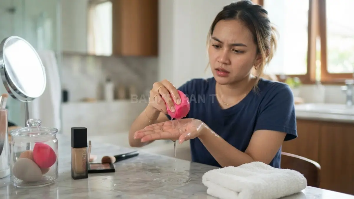 Spons yang terlalu basah membuat foundation lebih encer, coverage tidak merata, dan makeup sulit menempel sempurna (BTV/AI)
