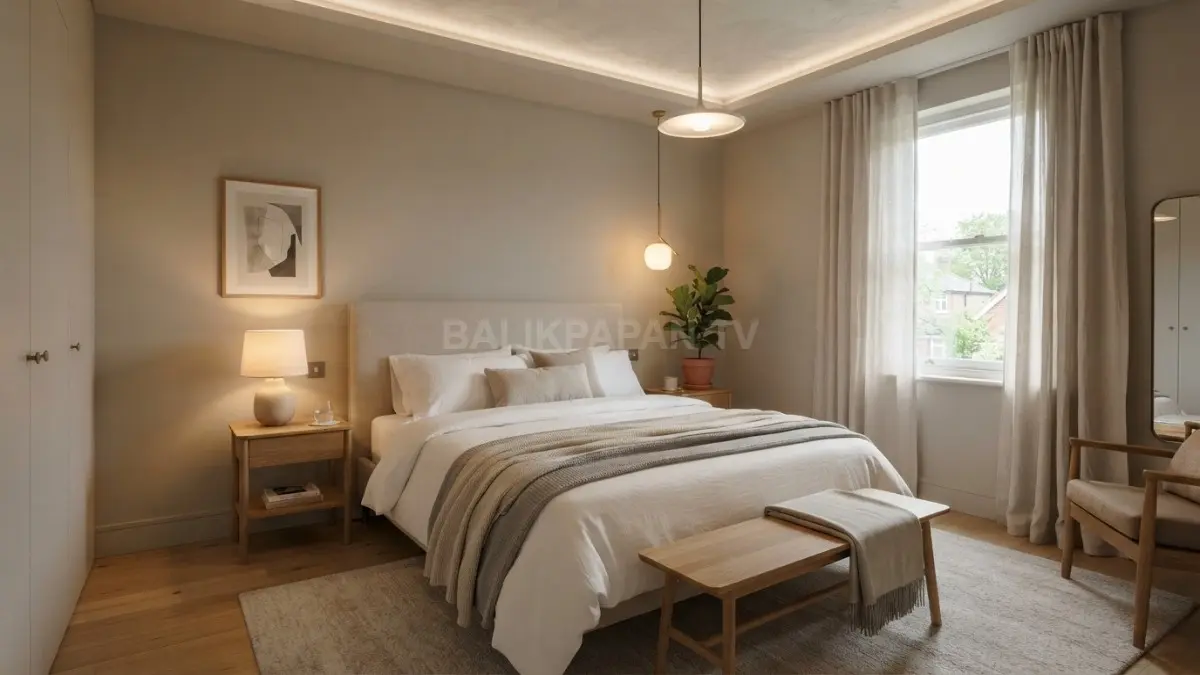 Kamar tidur dengan plafon 2,7 meter menciptakan suasana lapang, nyaman, dan tetap proporsional tanpa terasa berlebihan. (BTV/AI)