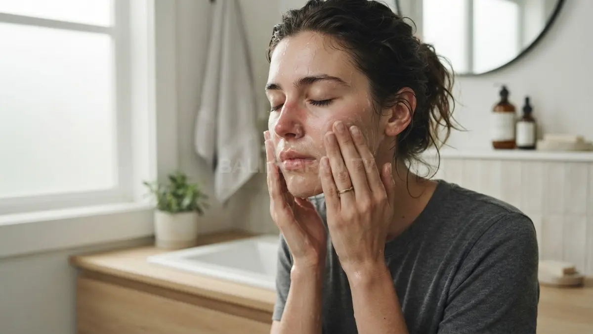 Membersihkan wajah berlebihan berisiko merusak skin barrier serta memicu kemerahan dan kulit terasa kering. (BTV/Ai)
