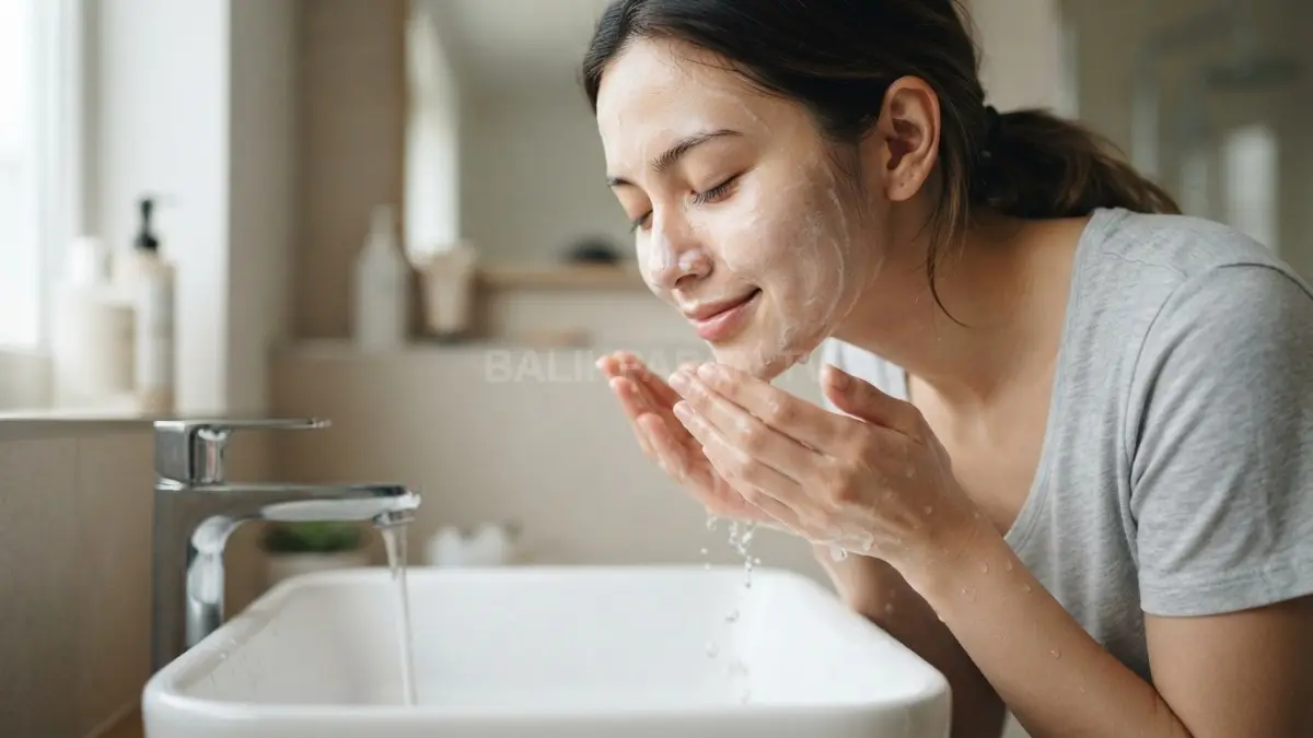 Membersihkan wajah secara lembut membantu menjaga kelembapan alami kulit tanpa memicu produksi minyak berlebih. (BTV/Ai)