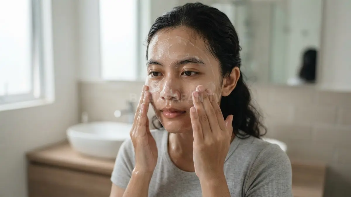 Mencuci wajah lembut menjaga kelembapan alami tanpa perlu pembersihan berlebihan pada kulit berminyak. (BTV/Ai)