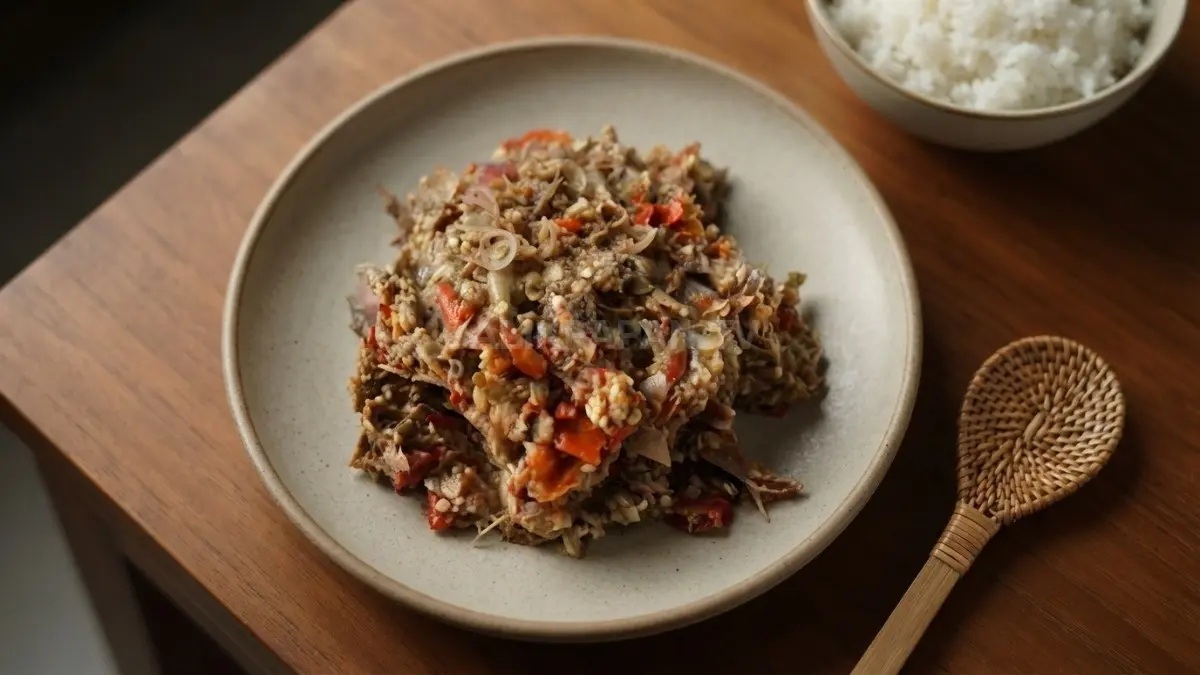 Sajian kandas potok khas Dayak berupa olahan sambal batang kecombrang yang segar dan pedas nikmat. (BTV/Ai)