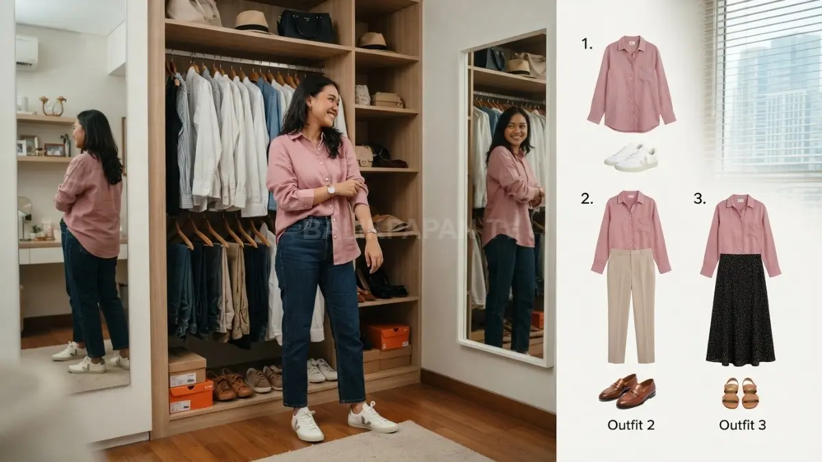 Sebelum membeli pakaian baru, pastikan dipadukan dengan minimal tiga outfit agar terpakai dan menghindari impulsif (BTV/AI)