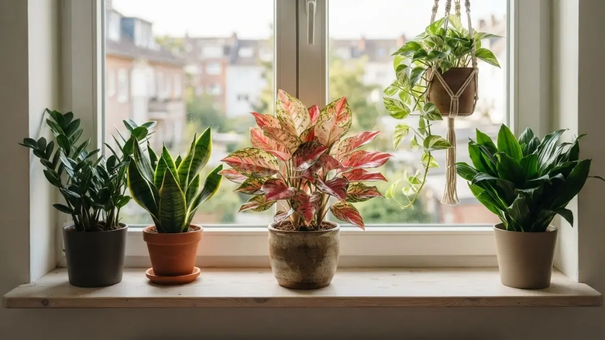 Aglaonema menghiasi garis jendela utara dengan daun dekoratif, rimbun, hijau, dan mudah dirawat sepanjang tahun. (BTV/AI)
