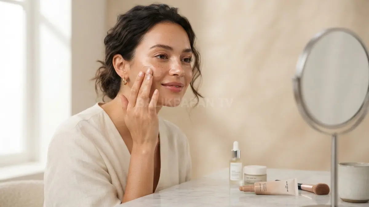 Aplikasi tinted moisturizer memberikan tampilan wajah cerah, lembap, dan riasan natural yang tampak alami. (BTV/Ai)