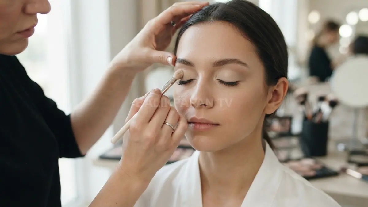 Eyeshadow terang menjadi dasar lembut untuk meratakan kelopak sebelum warna bertingkat berikutnya diaplikasikan. (BTV/AI)