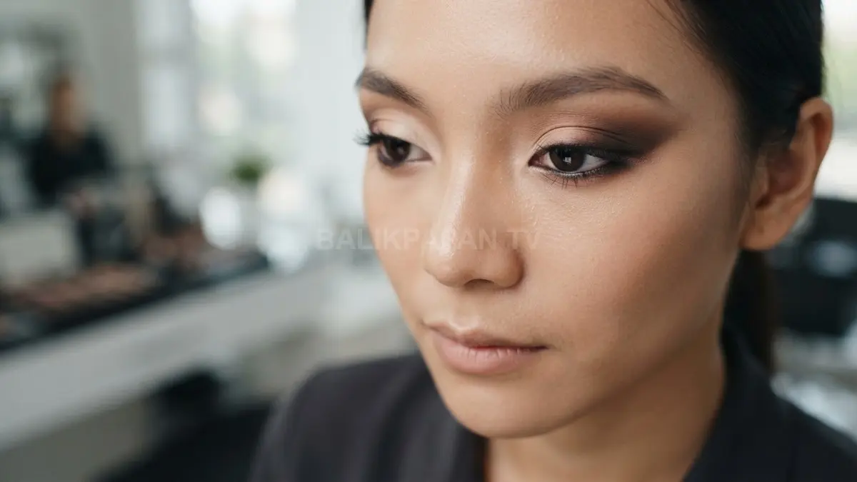 Eyeshadow tiga warna bertingkat menonjolkan gradasi lembut dengan warna gelap di sudut luar untuk dimensi mata. (BTV/AI)