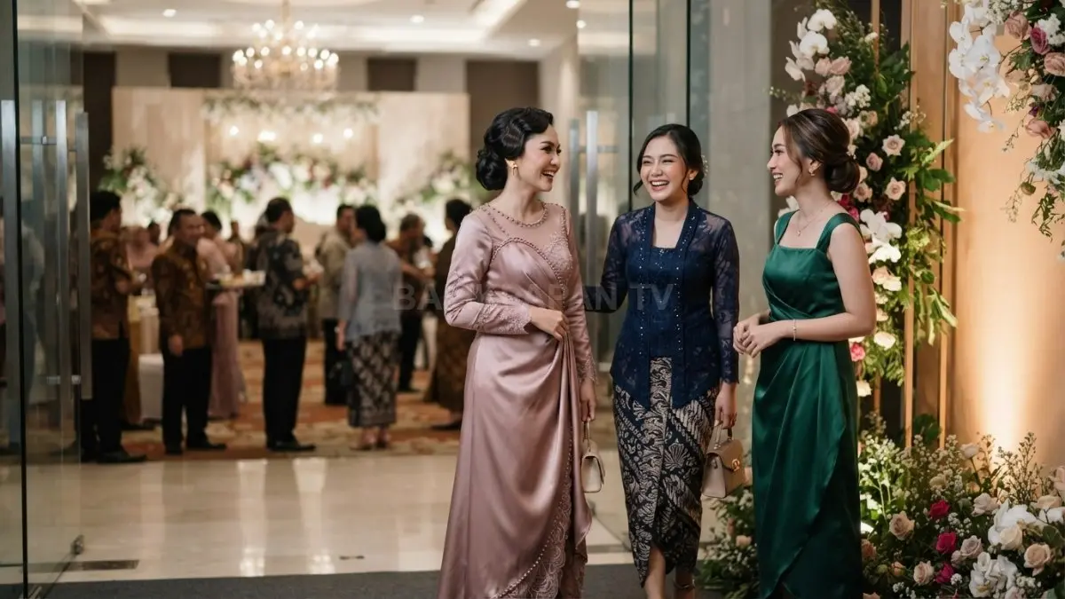 Inspirasi outfit kondangan wanita dengan dress elegan, kebaya modern, dan aksesori minimalis untuk menghadiri pesta pernikahan. (BTV/AI)