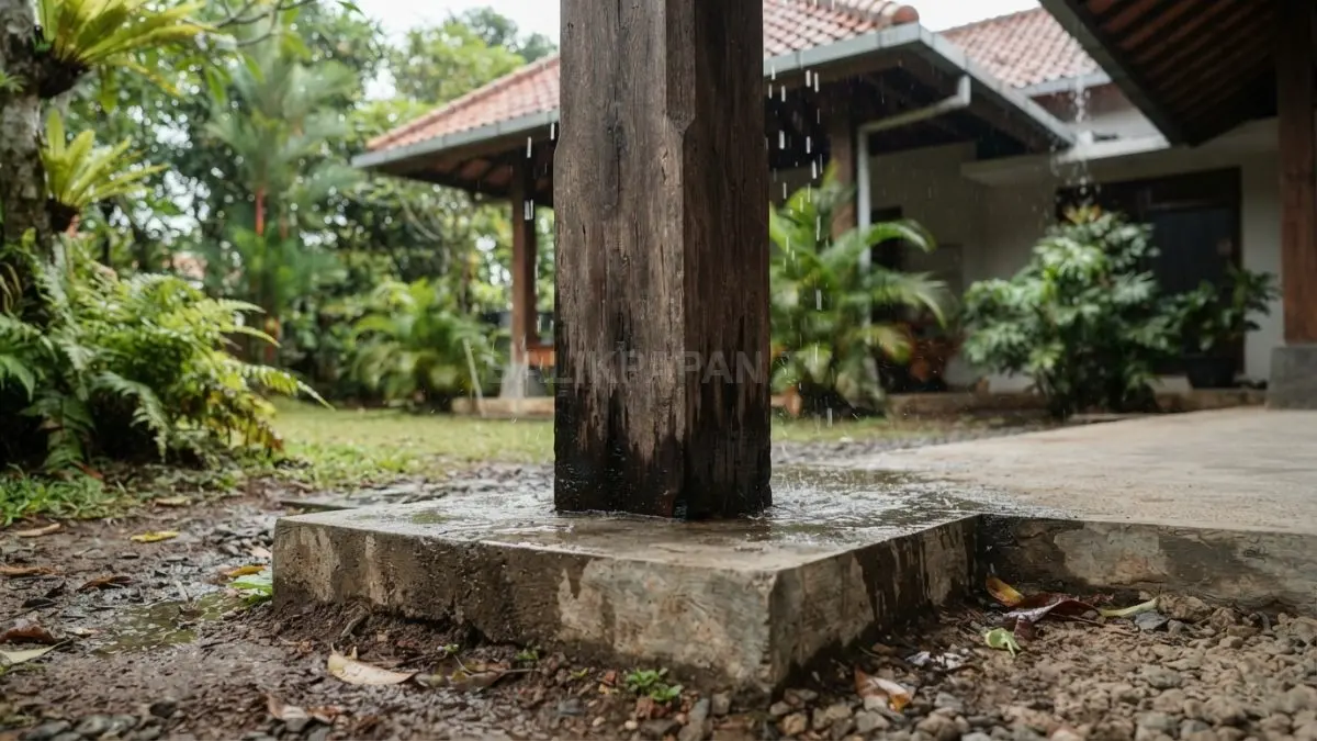 Kayu ulin kuat untuk kolom tropis, dengan kaki kolom terlindungi dari air, tanah, dan genangan. (BTV/AI)