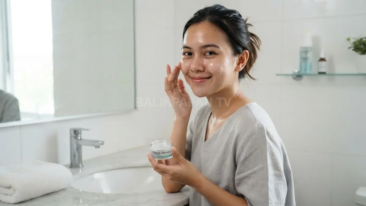 mencuci wajah secukupnya lalu memakai pelembap membantu menjaga keseimbangan minyak, hidrasi, dan perlindungan alami kulit. (BTV/AI)