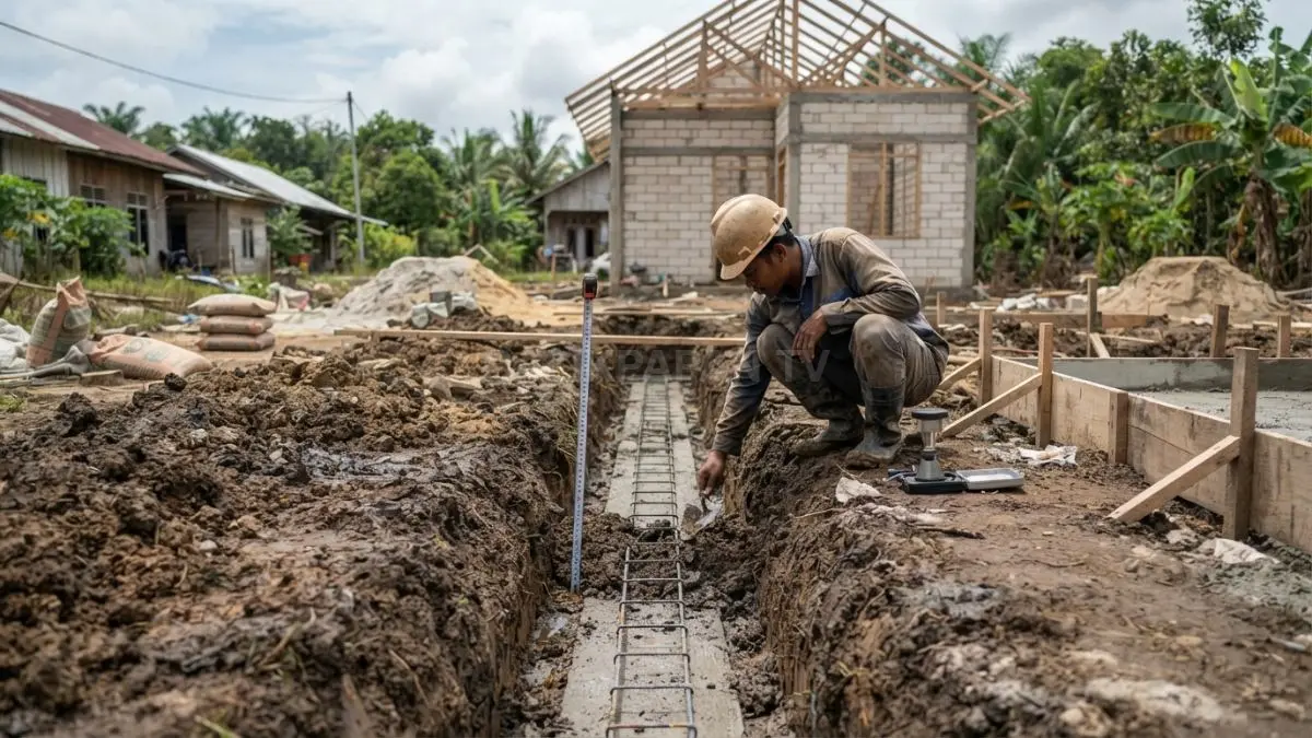 Pondasi dangkal 80 cm perlu mempertimbangkan kondisi tanah lunak, beban bangunan, sloof, dan risiko penurunan. (BTV/AI)