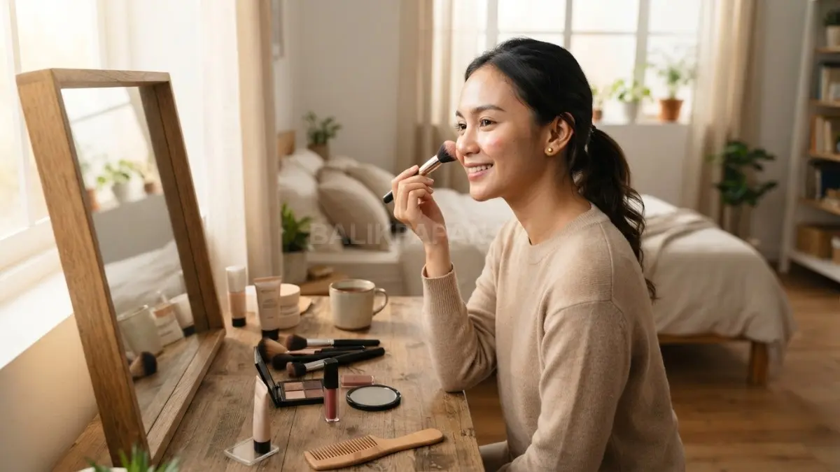 Riasan natural sederhana di pagi hari yang memancarkan kilau kulit sehat dan segar alami. (BTV/Ai)