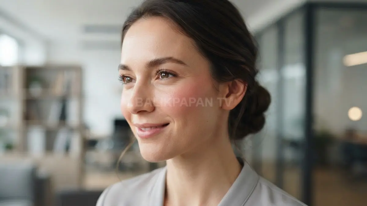 Riasan tipis dengan sentuhan blush-on lembut yang menyatu alami, memberikan kesan segar dan profesional. (BTV/Ai)