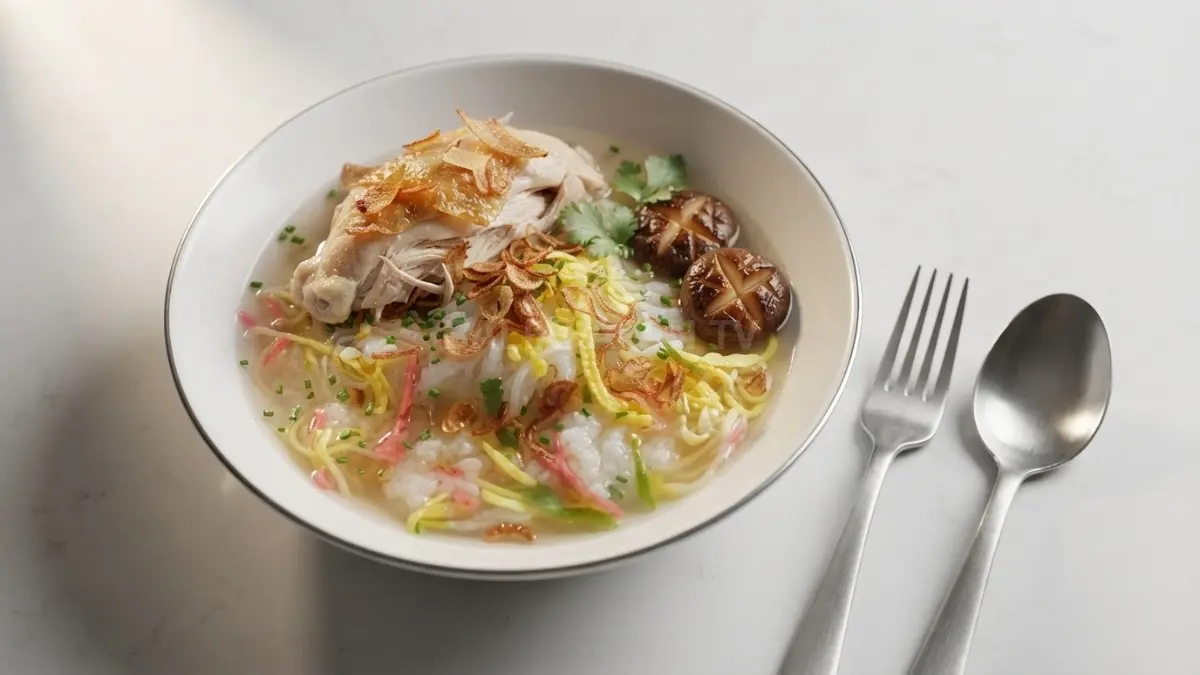Sajian coto manggala khas Kotawaringin Barat dengan olahan singkong, potongan ayam, dan jamur berkuah gurih. (BTV/Ai)
