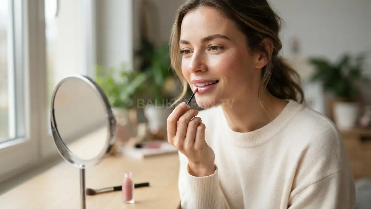 Sentuhan perona bibir tipis memberikan kesan segar, alami, dan memesona pada riasan wajah harian. (BTV/Ai)