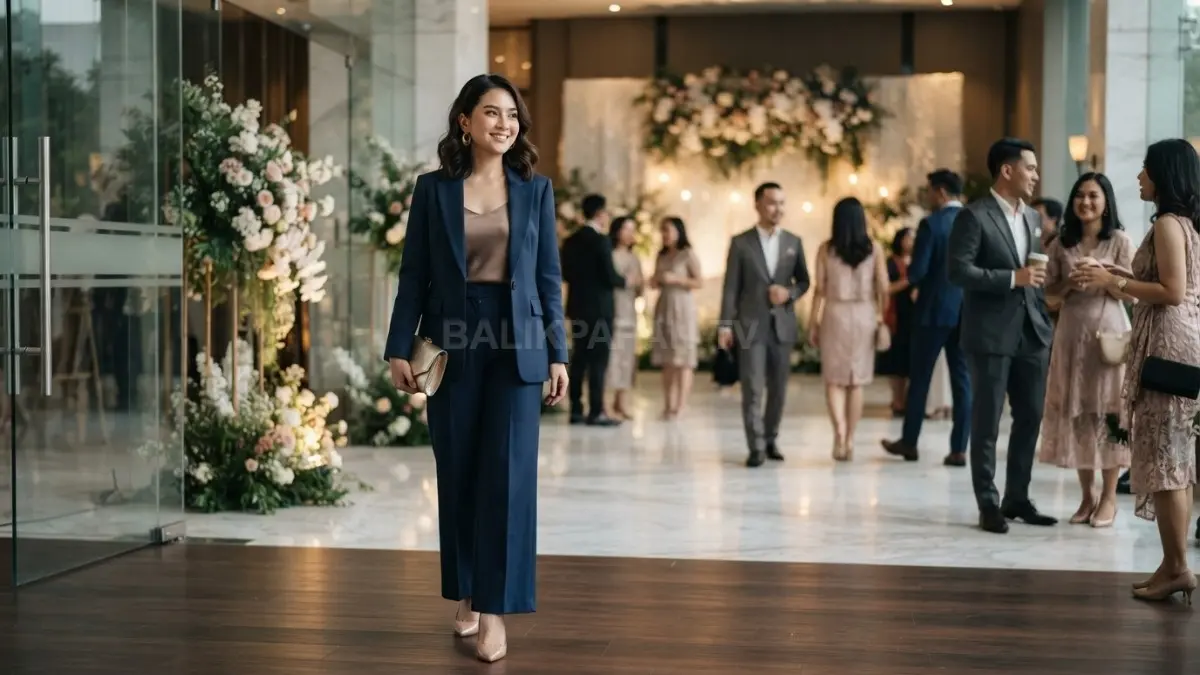 Setelan formal bisa menjadi pilihan elegan dan modern untuk kondangan tanpa harus menggunakan dress, tetap nyaman sepanjang acara. (BTV/AI)
