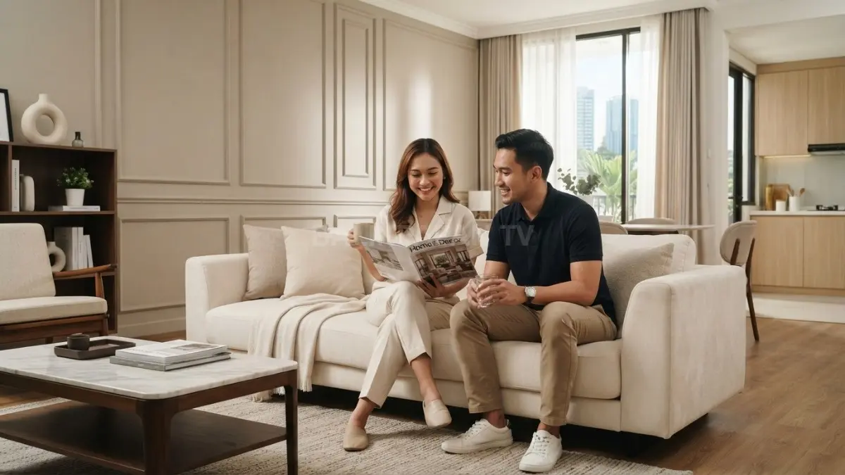 Inspirasi rumah Singapura modern classic dengan warna netral, panel elegan, dan furnitur proporsional (BTV/AI)