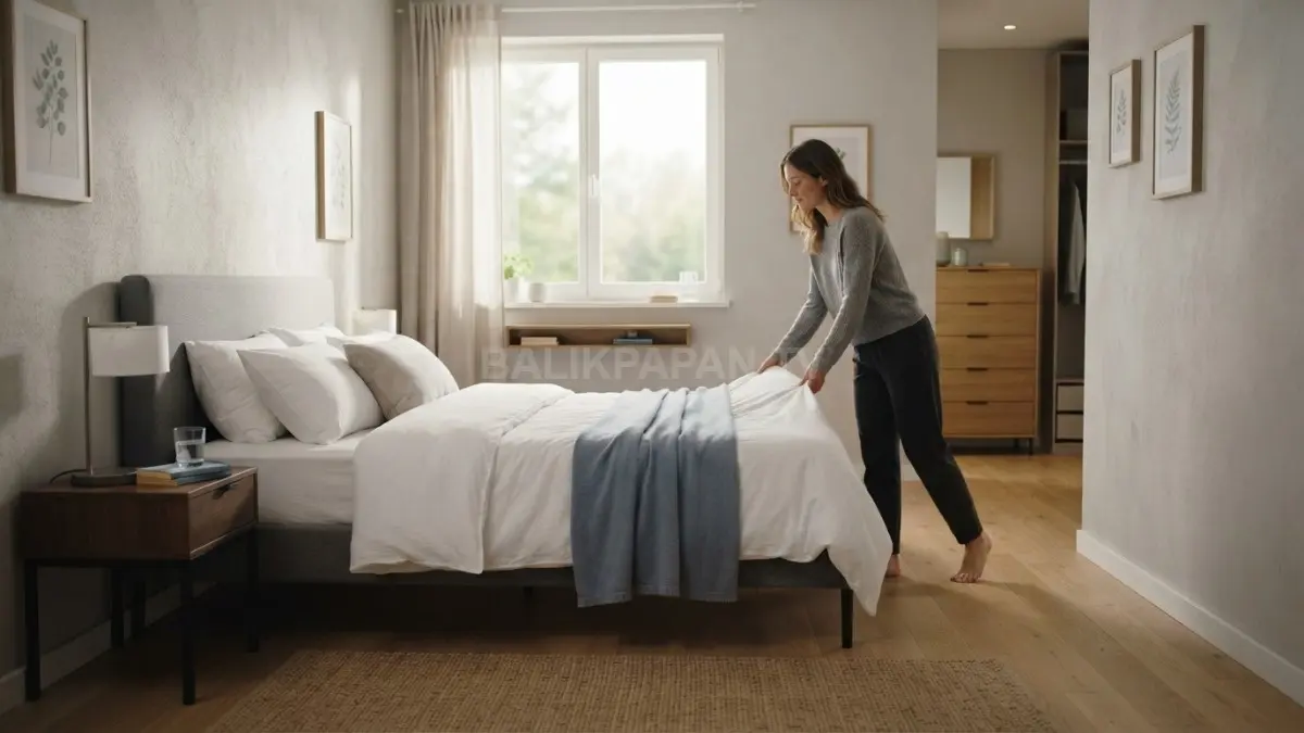 Jarak 60 cm di sisi tempat tidur menjaga sirkulasi kamar tetap nyaman dan lega. (BTV/AI)
