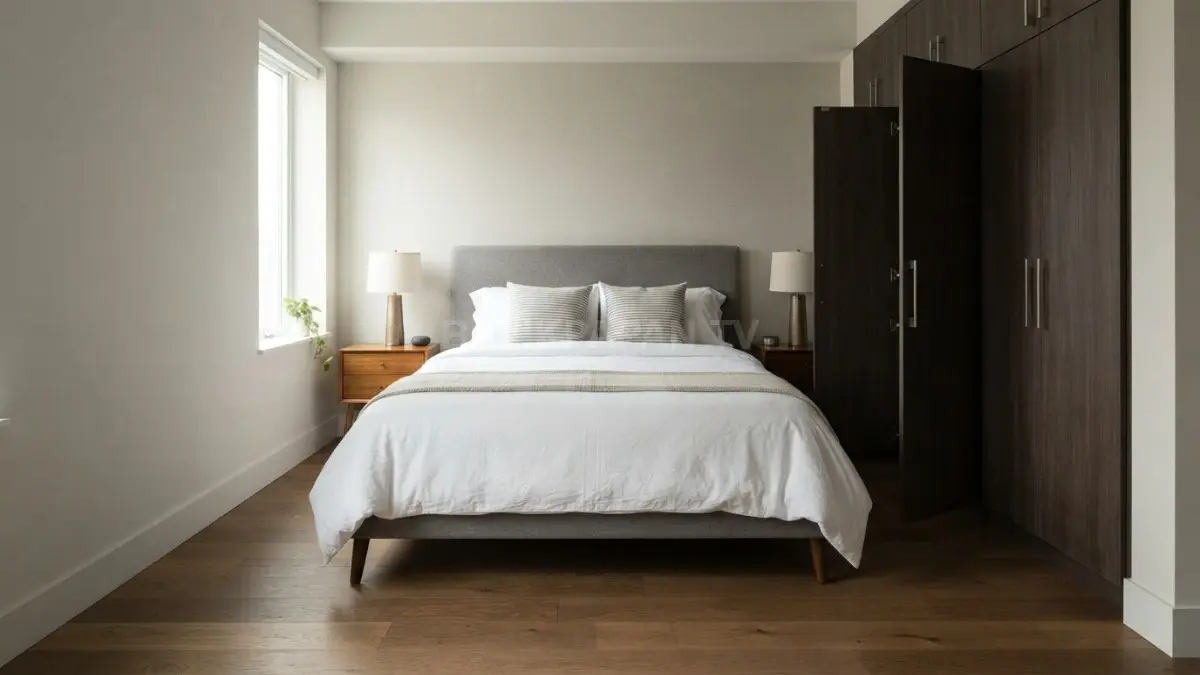 Jarak 60 cm perlu dipertimbangkan bersama jalur pintu, lemari, dan sirkulasi kamar. (BTV/AI)