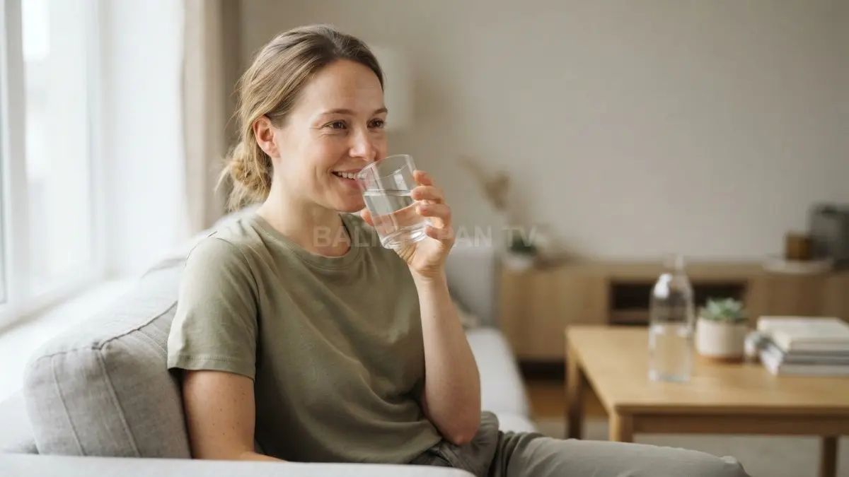 Kebiasaan konsumsi air putih secara bijak dan secukupnya untuk menjaga kesehatan kulit yang optimal. (BTV/Ai)