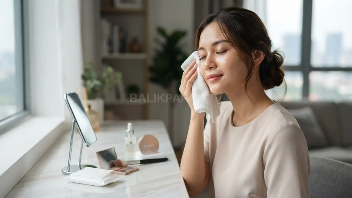 Keringat ditepuk lembut, minyak diserap perlahan, lalu touch-up seperlunya agar makeup tetap nyaman. (BTV/AI)