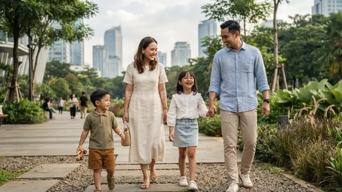 Linen dan katun membuat gaya keluarga tetap kompak tanpa harus menyamakan warna setiap anggota keluarga. (BTV/AI)
