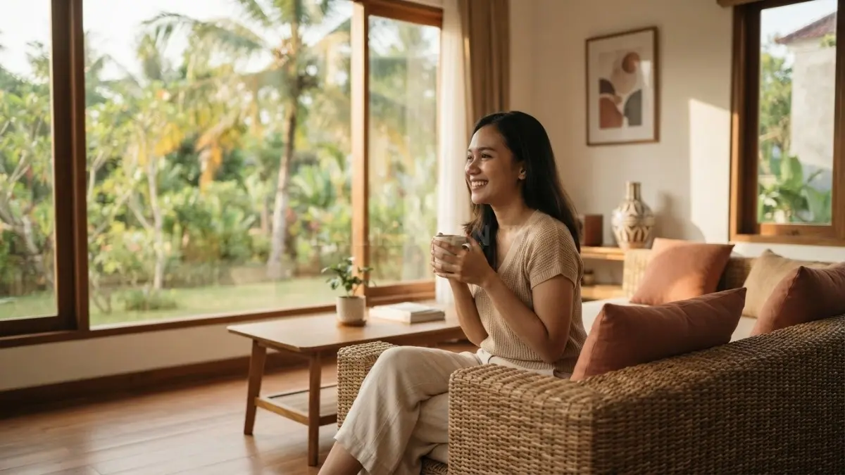 Palet warna bumi menghadirkan kehangatan pada ruang tradisional Indonesia dengan sentuhan modern yang tetap elegan. (BTV/AI)