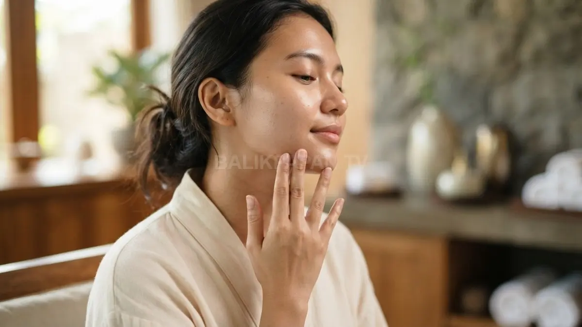 Pijatan lembut pada garis rahang dan leher untuk merelaksasi wajah serta menjaga kesehatan kulit. (BTV/Ai)