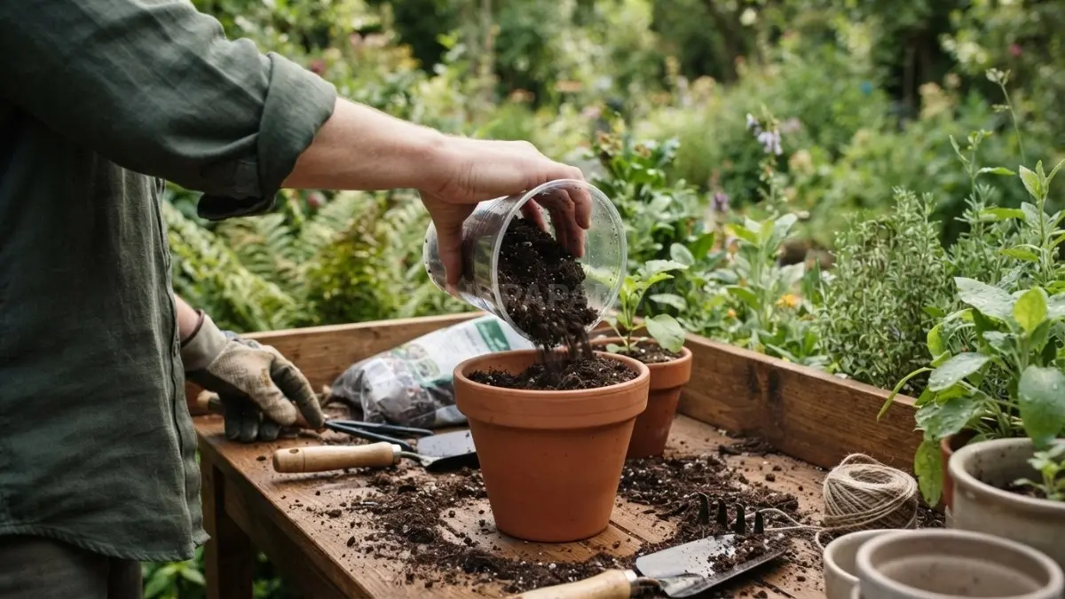 Gelas plastik bekas dimanfaatkan sebagai penyendok media tanam praktis untuk berkebun di rumah. (BTV/AI)